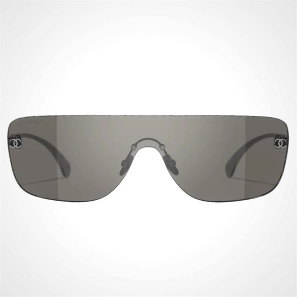 New CHANEL Sunglasses Ruthenium Metal Rimless Shield Mask Brown Lens CC Logo - Picture 2 of 5